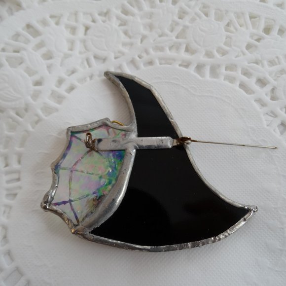 Handmade Stain Glass Witches Hat Orange Rhinestones Spider Movable Eyes Brooch - Picture 4 of 8